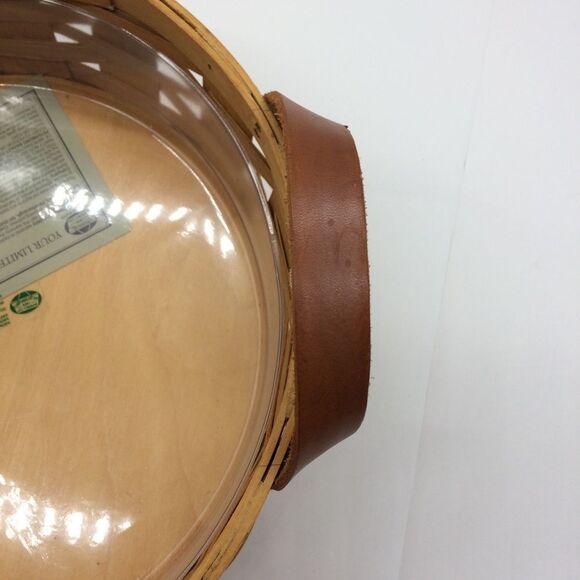 Peterboro Woven Wooden Round Basket w/Leather Handles Plastic Insert for Serving - Picture 4 of 12